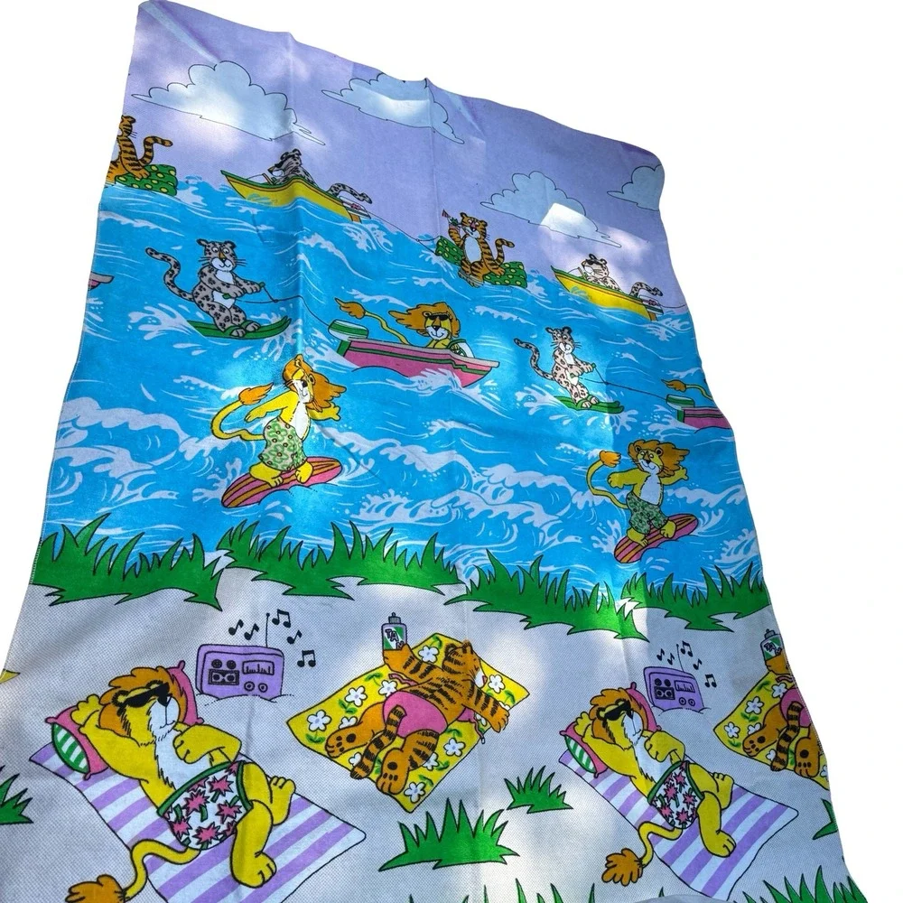 Vintage Encee Inc Beach‎ Blanket 60x90 Cartoon Lion Tiger Cheetah Sunbathing USA